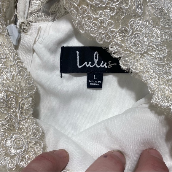 Lulu’s White Floral Embroidered Sheer/White Underlay Formal Mini Dress NWT L - Picture 12 of 14